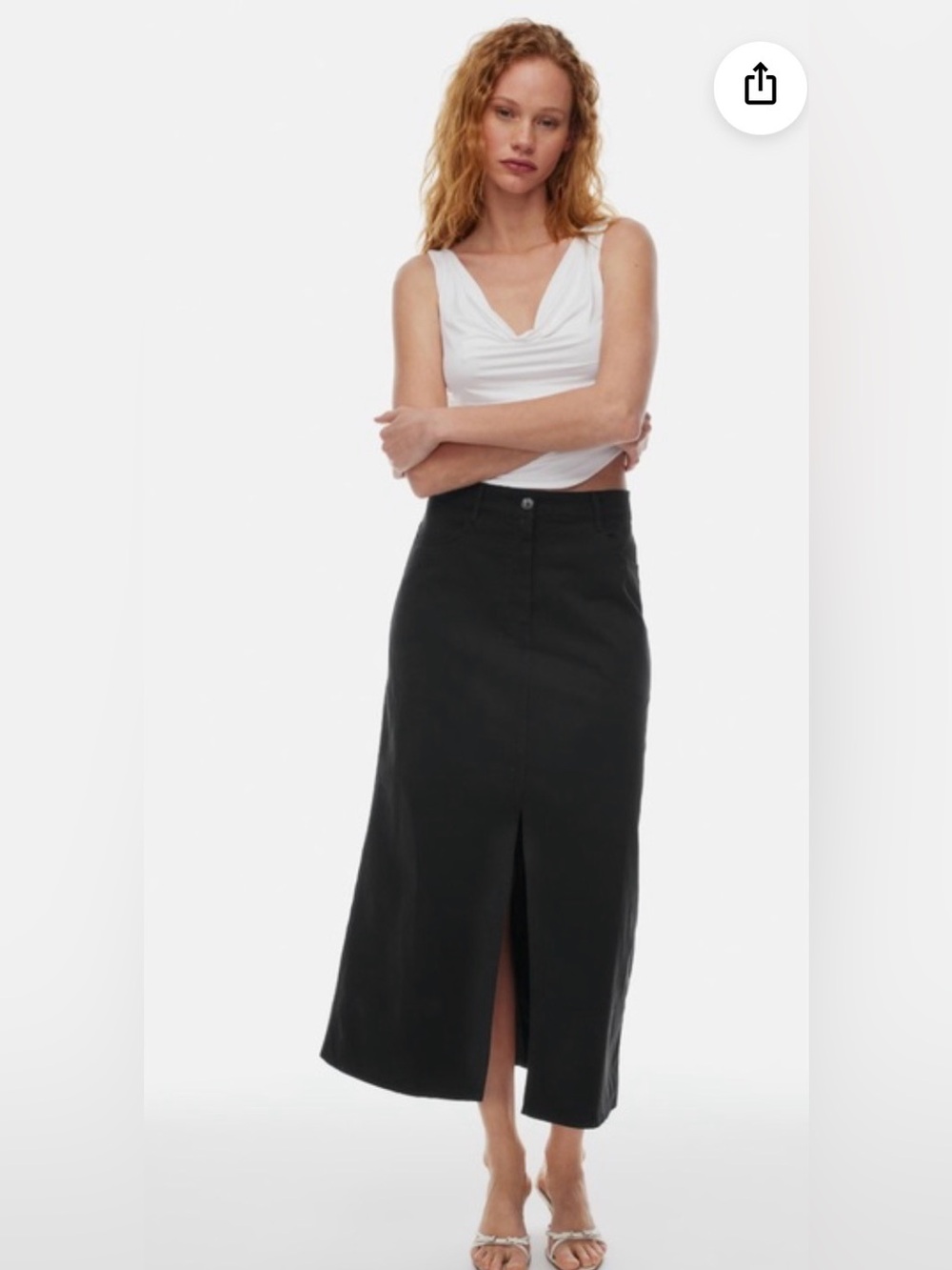 Aritzia Black Midi Skirt with Front Slit
